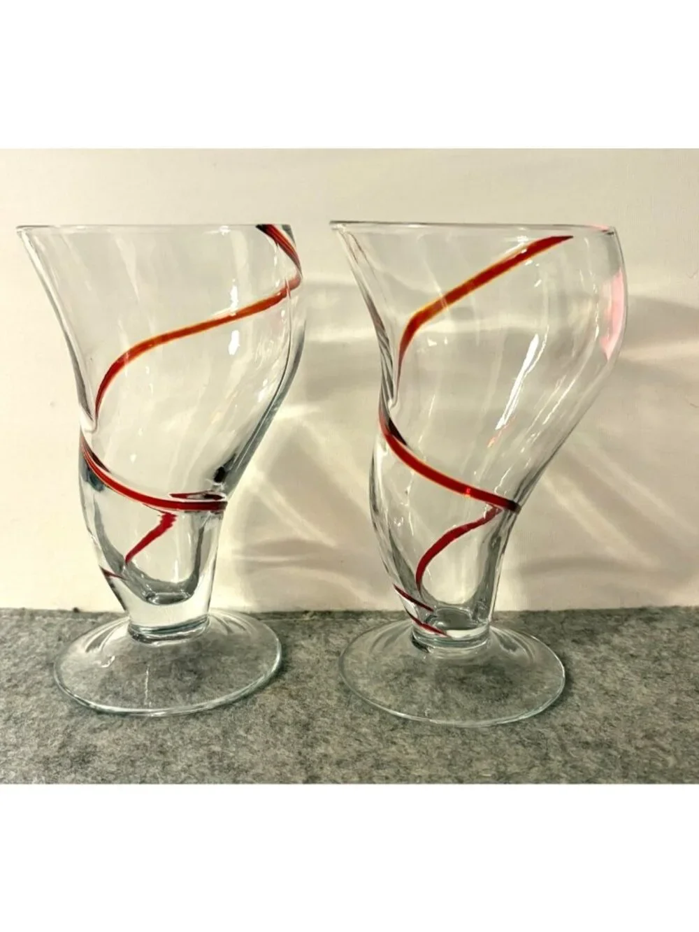 Set of 2 Pier 1 Vintage Red Tornado Swirl Parfait Glasses  6.5